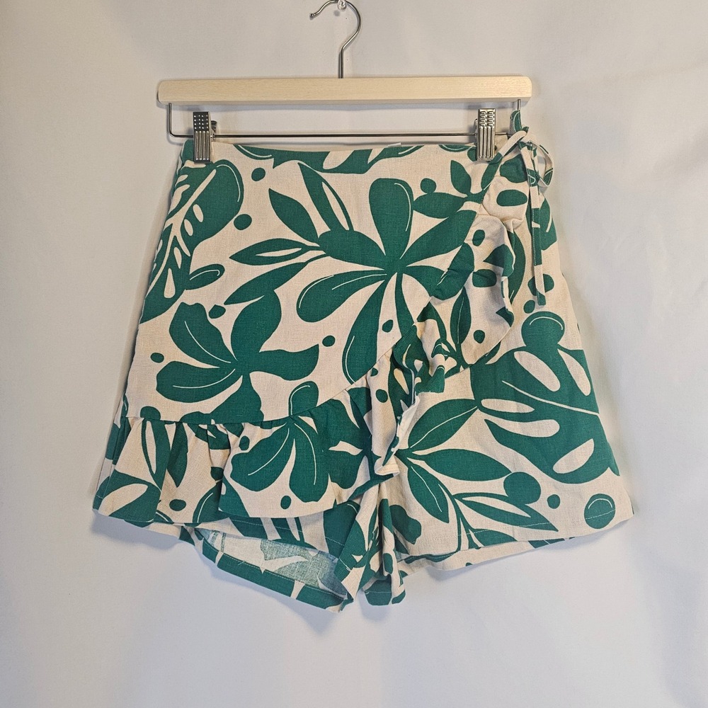 corey lynn calter women's green leaf print wrap skort size s